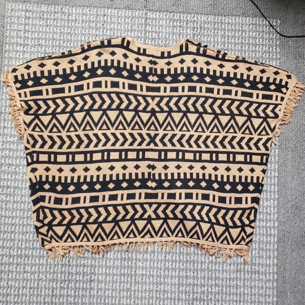 LoveRiche Tribal Aztec Print Fringe Cardigan Sweater Poncho Boho Festival Y2K - Picture 6 of 12